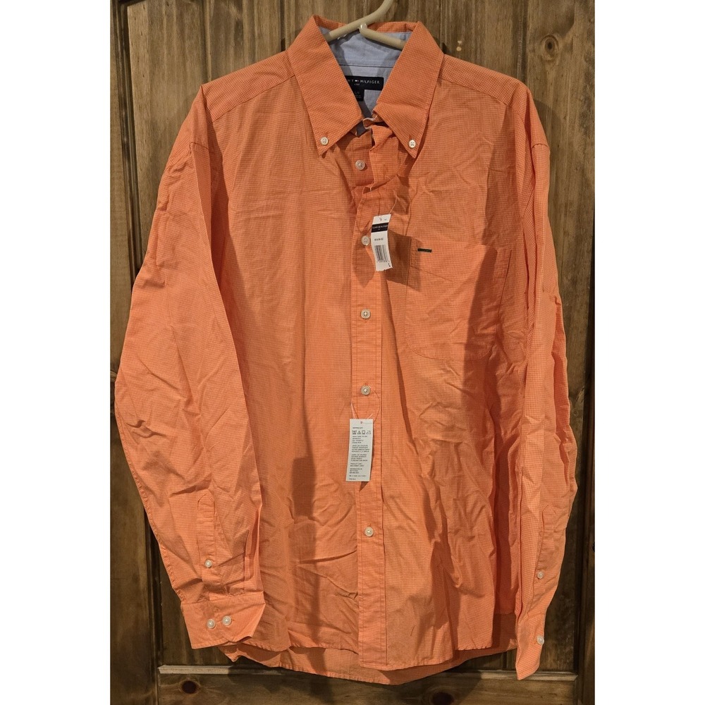 Tommy Hilfiger Golf Men Size L Orange Cotton Long Sleeve Casual‎ Shirt NWT